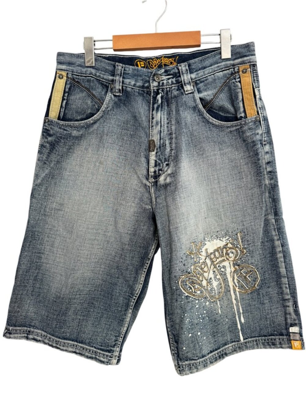 Pepe Jeans London Denim Shorts W32 Y2K Embroidered Graphic Distressed Style